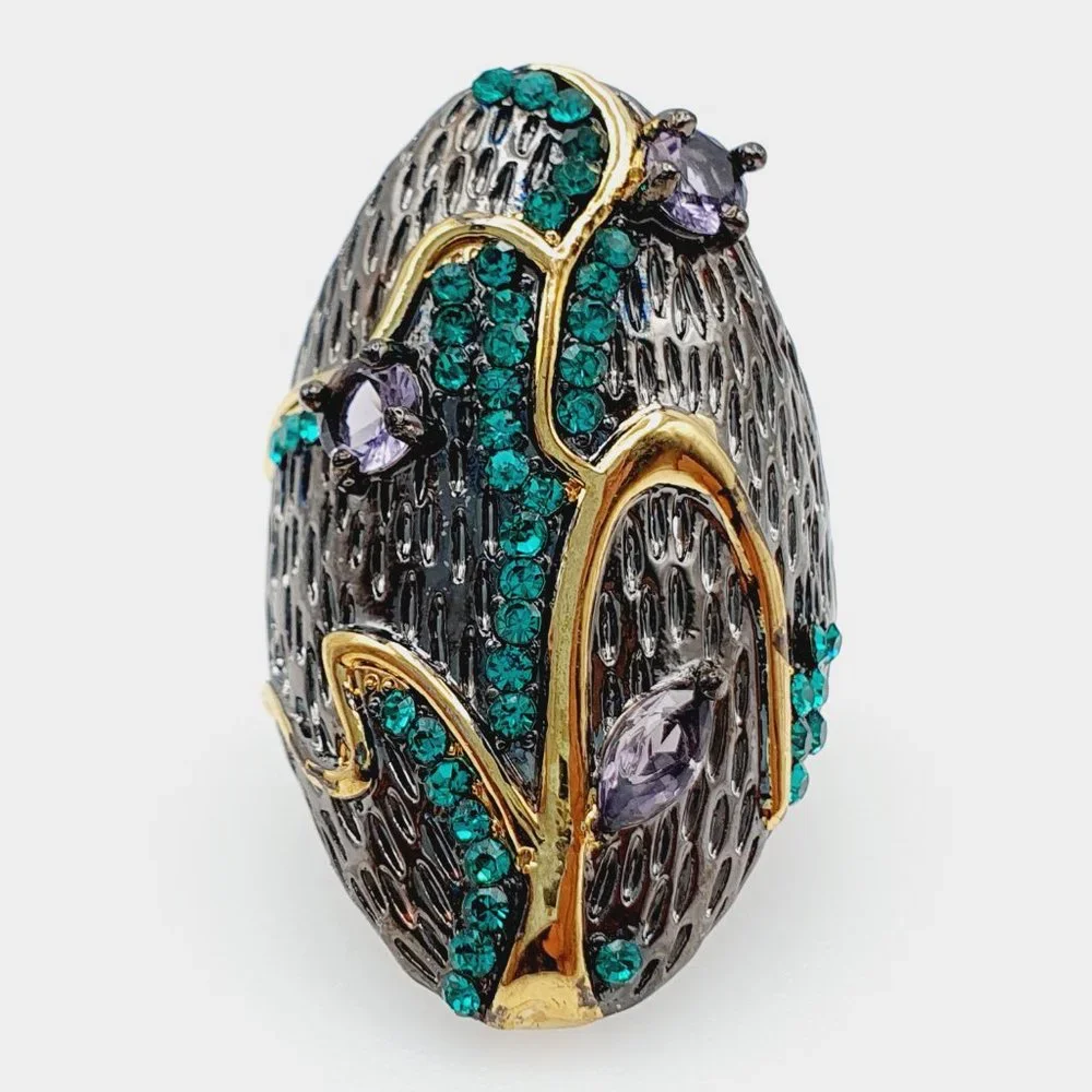 "925 Silver Plated Purple Green Antique Wedding Rings, FB16FA1388-6 - Picture 6 of 6